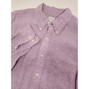 Brooks Brothers 346 100% Linen Shirt Men's XL Purple Long Sleeve Button Down